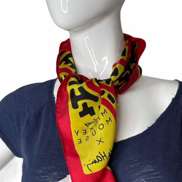 Coach Disney Mickey Mouse X Keith Haring Silk Bandana Scarf NWOT - Picture 2 of 3